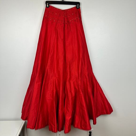 Free People Womens Party Taffeta Embellished Sequin Waistband Red Maxi Skirt 0 - Picture 3 of 11